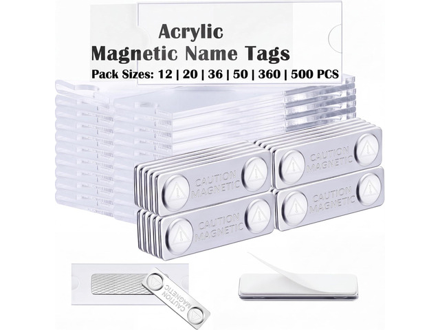 500 Pieces Reusable Magnetic Name Tags Kit Acrylic Magnet Magnetic Name Badge Holders Custom Identity 3' x 1.2' DIY Clear Label Holders Blank...