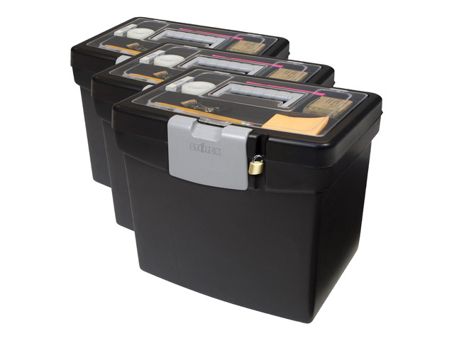 61504B02C Portable File Box with XL Lid, 11 x 13-1/2 x 11 Inches, Black (Pack of 3)