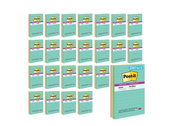 4645-3SSAN24PK Super Sticky Notes, 4 in x 6 in, 24 Pack Supernova Neons Collection, Lined, Aqua Splash, Acid Lime, Tropical Pink