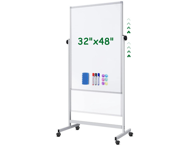 Rolling Whiteboard on Wheels 48' x 32' Aluminum Frame Magnetic Dry Erase Board with Stand, Double-Sided Height Adjustable Mobile Whiteboard Easel...