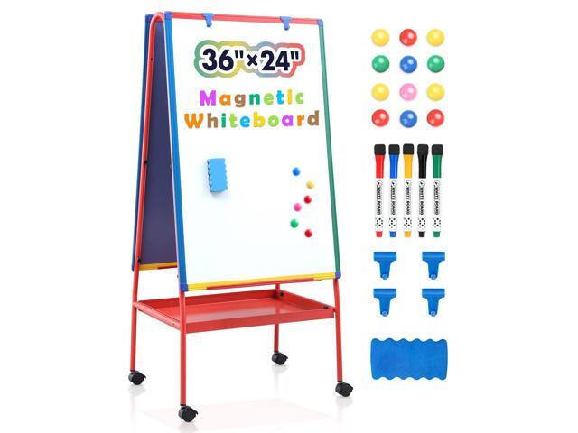 Rolling Whiteboard on Wheels 36x24 in Portable Magnetic Easel for Classroom Double Sided, with Storage, Large Mobile Whiteboard with Stand for.
