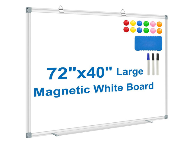 White Board Dry Erase Whiteboard for Wall 72x40 Aluminum Presentation Magnetic Whiteboards with Long Pen Tray, 12 Magnets, 3 Markers & 1 Eraser
