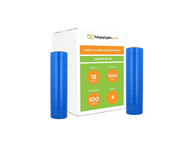 PSBM VCI Stretch Wrap, 4 Pack, 18 Inch x 1500 Feet, 100 Gauge, Aqua Plastic Cling, Hand Shrink Film with Volatile Corrosion Inhibitor Technology