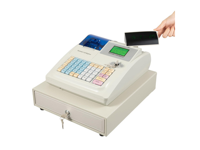 Cash Register,48 Keys Electronic Cash Register with Cash Drawer,4 Bill 5 Coin Cash Tray with Quick Load Thermal Printer,Cash Drawer with LCM & LED...