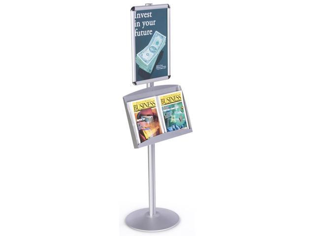 Brushed Silver Satin Aluminum Sign Stand and Literature Rack, 18-1/4 x 54 x 14-Inch, for Displaying 11 x 17-Inch Posters