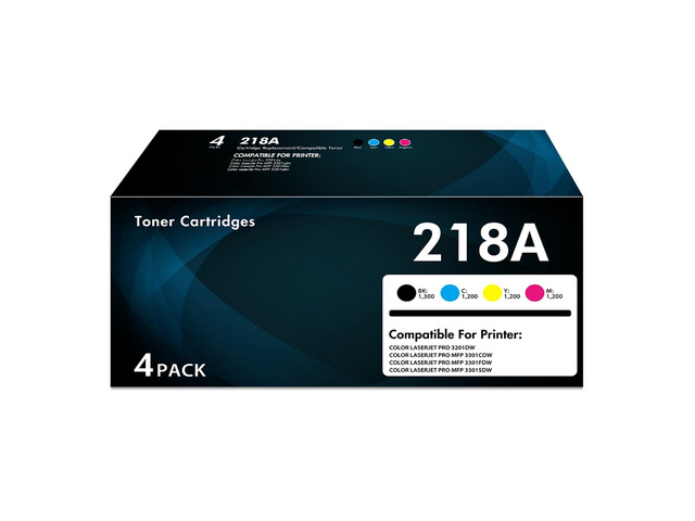 218A Toner Cartridges 4 Pack with Chip for 218X 3301fdw 3301sdw (B/C/Y/M) Compatible for HP 218A 218 for Pro Color Laserjet Pro MFP 3301 Series...