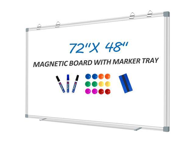 White Board Dry Erase Whiteboard for Wall 72' x 48' Aluminum Presentation Magnetic Whiteboards with 4 Hooks, 12 Magnets, 3 Markers & 1 Eraser
