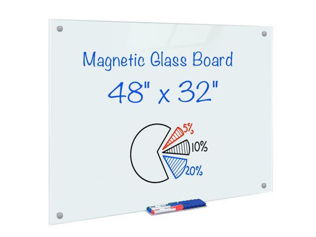 Magnetic Glass Dry Erase White Board, 48' x 32' Frameless Glass Board for Wall Mounted, Includes 6 Magnets, 3 Markers and 1 Eraser for Classroom...