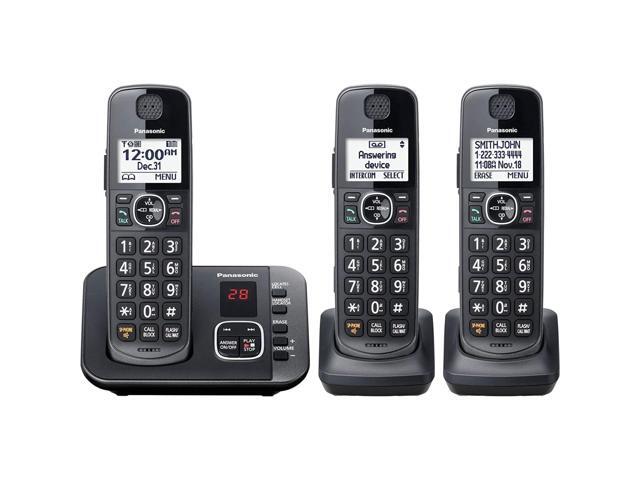 DECT 6.0 Expandable System, Cordless Phones with Answering Machine and Call Blocking - 3 Cordless Phones 3 Handsets - KX-TGE633M (Metallic Black)