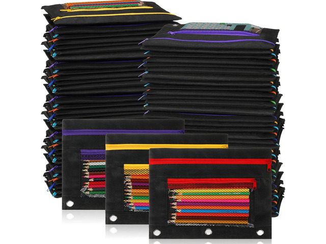 150 Pieces Black Zipper Binder Pouch with Mesh Window for Office School Students Supplies