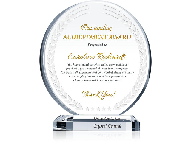 Custom Crystal Employee Achievement Awards & Trophies, Unique Design, Personalized Engraved with Your own Recognition Message (Crystal Circle...