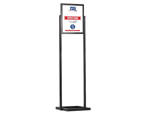 Metal Eco Info Board, Black 18x24 Inches Slide-In Poster Sign Holder 1 Tier Double Sided Floor Standing Pedestal Advertising Display with Backing...