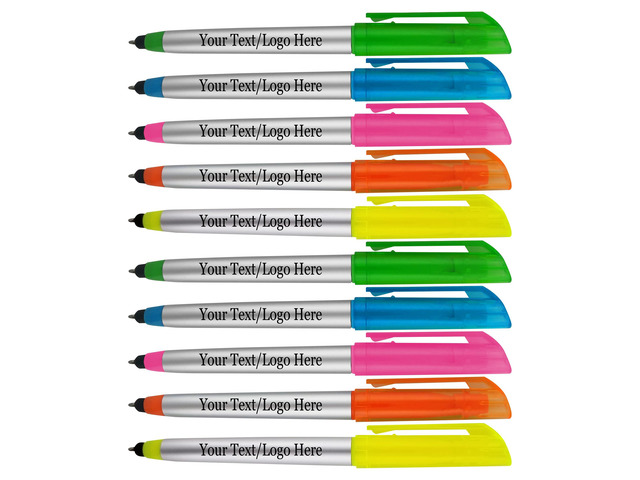 Personalized Pens with Highlighter and Stylus -250 Pack Bulk-Free Imprint - 3 In Highlighter, Ballpoint Pen, and Stylus Combo- add Custom Business...