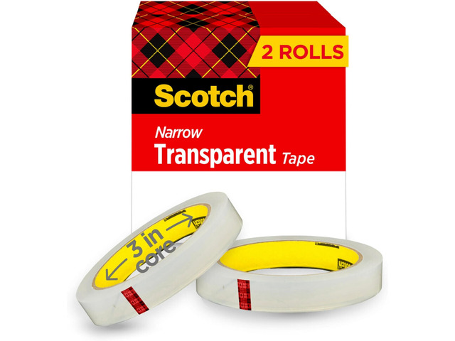 Transparent Tape, 2 Rolls, 1/2 x 2592 Inches, Classic Glossy-Finish, Boxed (Pack of 12)