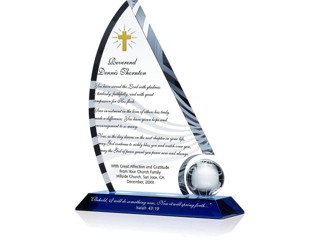 Personalized Crystal Sailboat Pastor Retirement Farewell Gift Plaque, Customized with Pastor & Church Name, Unique Retirement Gift for Bishop,...