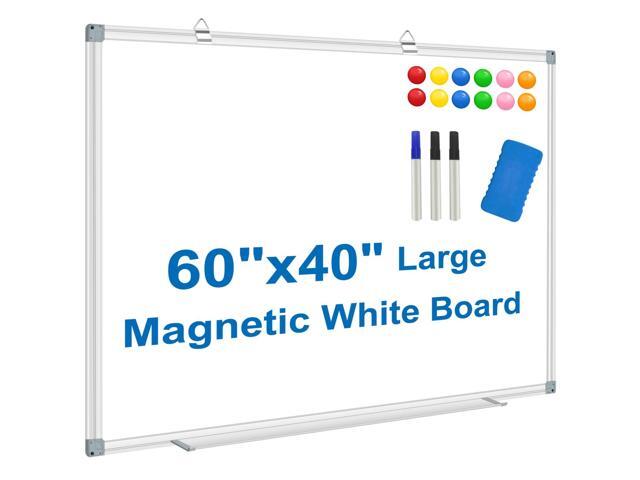 White Board Dry Erase Whiteboard for Wall 60' x 40' Aluminum Presentation Magnetic Whiteboards with Long Pen Tray, 12 Magnets, 3 Markers & 1 Eraser