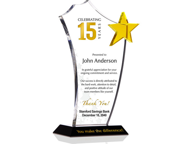 Personalized Crystal Gold Star Employee Long Service Award Plaque, Customized with Employee Name, Years of Service and Company Name, Unique...