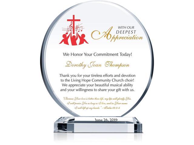 Custom Choir Director Appreciation Plaque Personalized Crystal Retirement or Farewell Gift for Music Minister, Pianist, or Church Organist (L - 8')