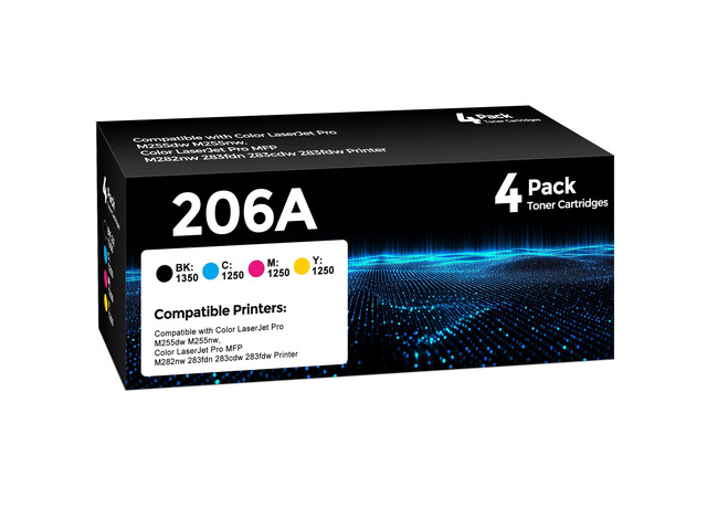 206A Toner Cartridge 4 Pack Compatible with HP 206A 206X Toner Set for HP Color LaserJet Pro M255dw M255nw MFP M283fdw M283cdw M282nw M283fdn...