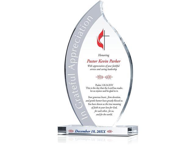 Personalized Crystal Methodist Church Pastor Appreciation Plaque, Engraved with Methodist Cross, Customized with Pastor Name, Unique Pastor...