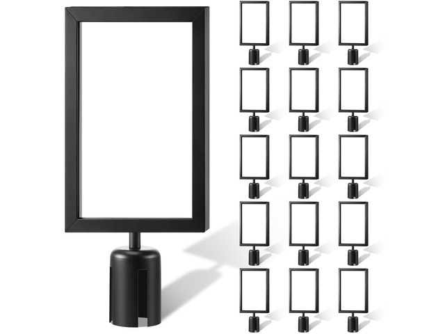16 Pcs Stanchion Sign Holder Double Sided Sign Frame with Cover Stanchion Top Frames for 8.58 x 12.52 Inches Paper Size for Crowd Control Sentry...