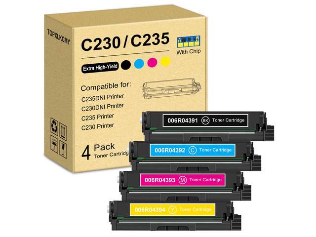 C230/C235 High-Yield Laser Toner Cartridge (4-Pack, Black, Cyan, Magenta, Yellow) 006R04391 006R04392 006R04393 006R04394 Replacement for Xerox...
