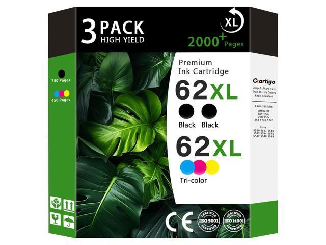 62XL High Yield Compatible Ink Cartridges Replacement for HP 62, Fit HP Envy 5540 5640 5660 7644 OfficeJet 5740 5741 8040 200 250 Series Printers,...
