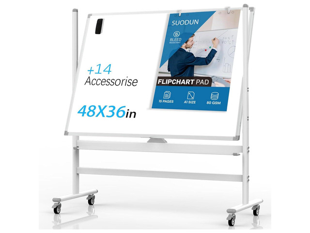 Rolling Whiteboard 48'x36' Magnetic Dry Erase Board with Stand, Double Sided Mobile Whiteboard on Wheels, Non-Foldable Large Portable White Board...