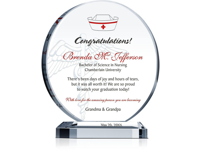 Personalized Nursing School Graduation Gift Custom Engraved Crystal Plaque with Name, School, Degree & Date Unique Nurse Gift for Daughter or...