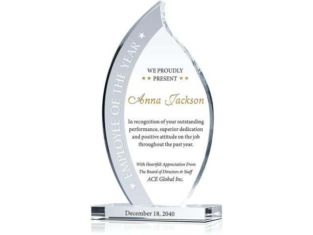 Custom Flame Shape Crystal Employee of the Year Award Plaque, Unique Personalized Crystal Flame Employee Recognition Award Trophy (XL - 12')