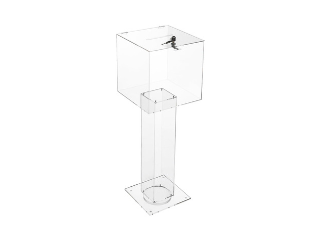 Floor Standing Acrylic Ballot Box, Lockable Storage Containe with Stand, 12 X 12 Inch Clear Suggestion Box with Lock & Two Keys for Election Voting...