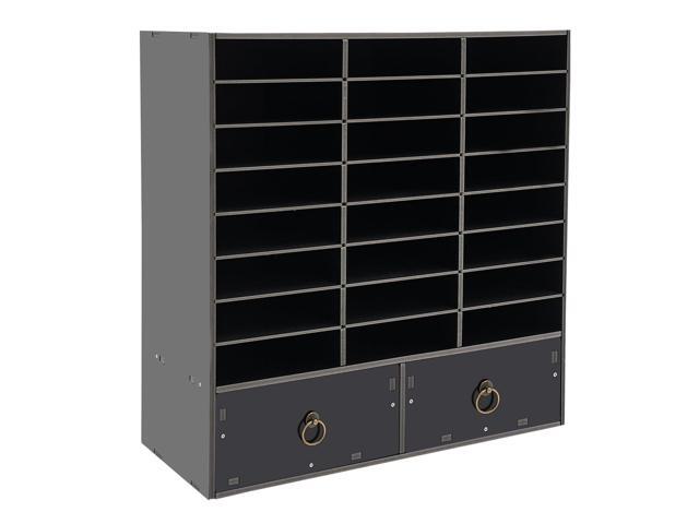 24 Compartments Literature Organizer with 2 Drawers, Adjustable Desktop File Sorter Mail Center Paper Storage Cabinet with Adjustable Shelves for...