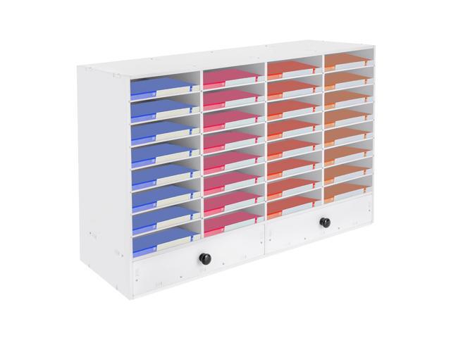 32 Slot Literature Organizer Adjustable Desktop File Sorter with 2 Drawers, Stackable Office Mail Sorter 32 Compartments Magazine Holder Paper...