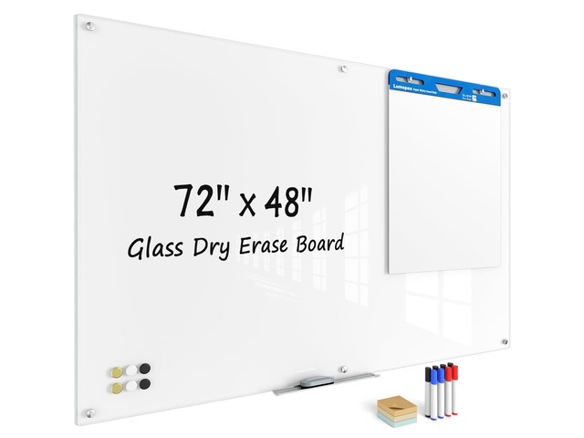 Large Glass Whiteboard, Enhanced Magnetism Glass Dry Erase Board for Wall, 72' x 48' Magnetic Pure White Tempered Glass Board, 6' x 4' Big White...