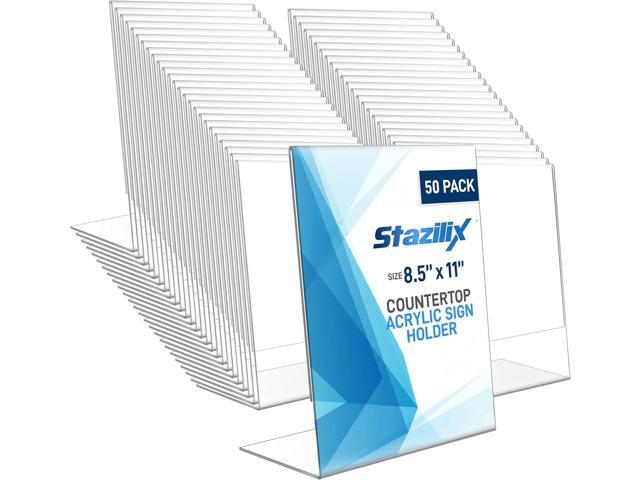 50 Pack Acrylic Sign Holder 8.5x11, Standing L-Shape Vertical Menu Holder Stand, Flyer Display Stand, Table Paper Holder, Plastic Sign Display.