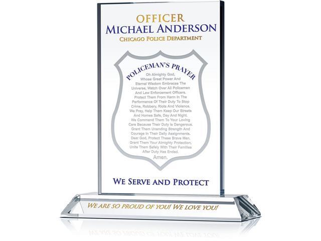 Personalized Crystal Policemans Prayer Plaque Custom Engraved Police Gift for Son, Husband, Dad, Boyfriend, or Officer Unique Graduation,.