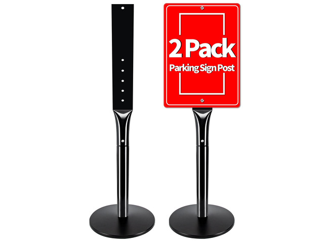 2Pack Heavy Duty Cast Iron Sign Stand - 48' Outdoor Portable Pedestal Post - Display Road Sign, Construction Sign Holder (Black)
