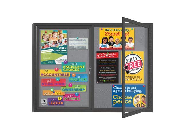 Enclosed Bulletin Board Lockable,Outdoor Noticeboard 44x32 Inch Weatherproof,Grey Felt, Wall-Mounted Aluminum Black Framed Presentation Board...