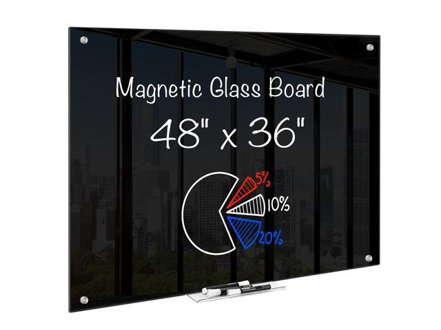 Black Dry Erase Board 48' x 36', Black Whiteboard Glass Frameless, Large Magnetic Glass White Board for Office School