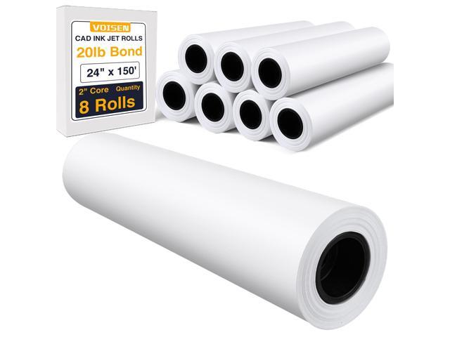 Wide Format Paper,8 Rolls Plotter Paper 24 In x 150 Ft 20lb CAD Bond Rolls, Bond Paper on 2' Core for CAD Printing on Wide Format Ink Jet Printers