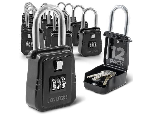 12-Pack Alpha Key Lock Box with Code - Outdoor Realtor Lock Box, Property Management, Short Term Rental Key Safe, Holds 5 Keys, Black