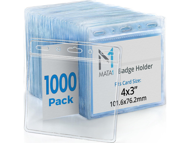 4x3 Thick ID Card, Name Badge Holder - 1000 Pack, Horizontal, No Zipper clear name tag holders, plastic card protectors with soft edge,...