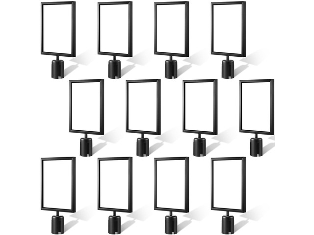 12 Pcs Stanchion Sign Holder Double Sided Sign Frame with Cover Stanchion Top Frames for 8.58 x 12.52 Inches Paper Size for Crowd Control Sentry...