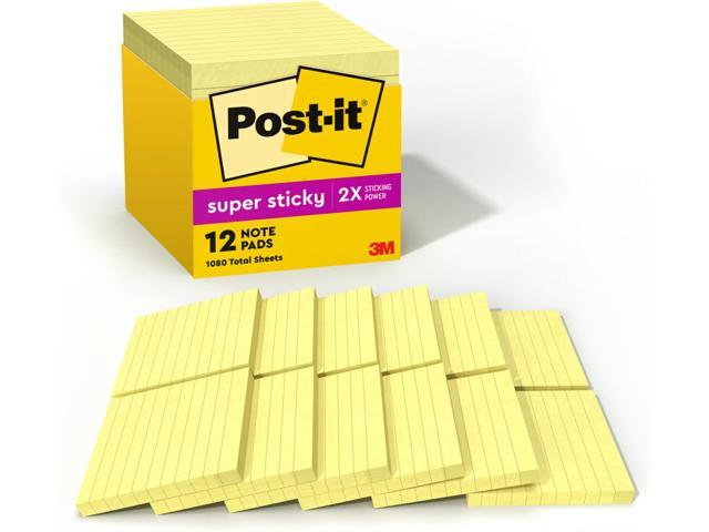 Super Sticky Notes, 4x4 in, 12 Pads, 2X The Sticking Power, Canary Yellow, Recyclable (675-12SSCP) (Pack of 6)