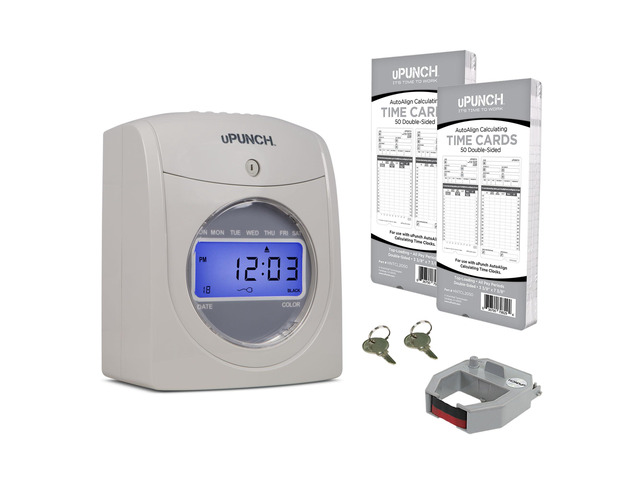 HN2500 Calculating Time Clock Bundle for Small Business: Auto Align Employee Time Tracking System with 100 Time Cards, Ribbon, and Keys