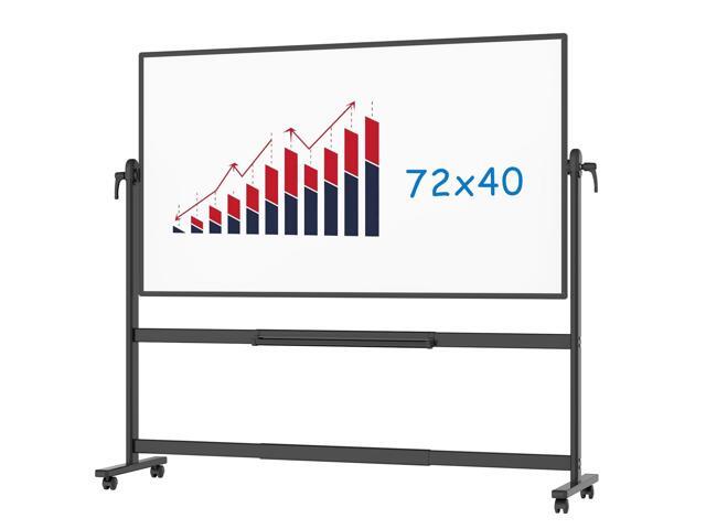 Double-Sided Magnetic Mobile Dry Erase Whiteboard, 72' x 40', Black Rolling Standing White Board on Wheels with Aluminium Frame for School Office.
