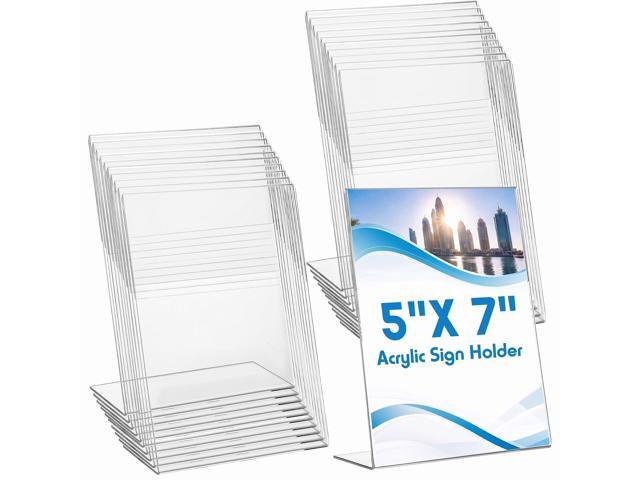 120 Pcs 5 x 7 Inch Acrylic Sign Holder Acrylic Picture Frames Plastic Picture Flyer Holder l Shaped Photo Frames Self Standing Desktop Table Signs...