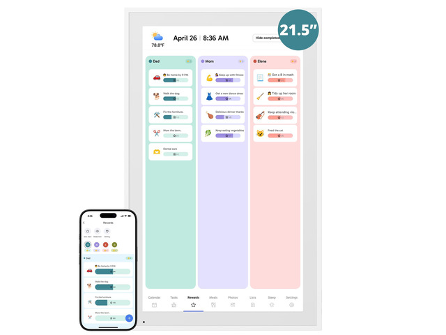Digital Wall Calendar 21.5 Inch Interactive Touch Screen Electronic Calendar & Smart Family Hub with Cross-Device Sync, Schedules Reminders, Chore...