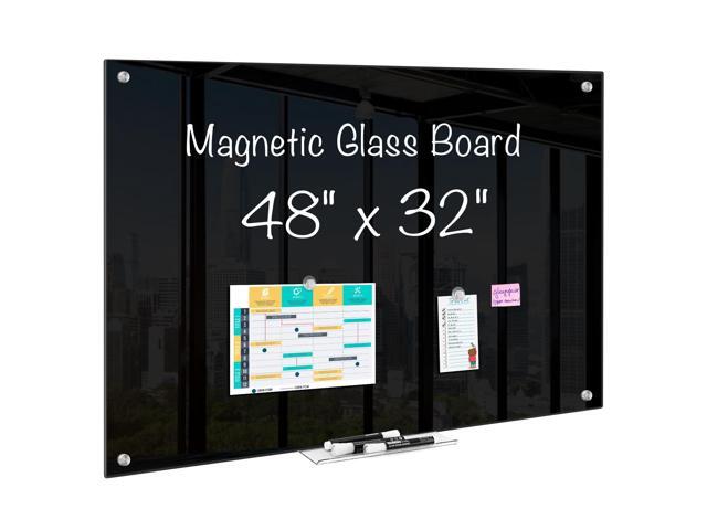 Magnetic Glass Dry Erase White Board, 48' x 32' Black Glass Board for Wall Mounted, Includes 6 Magnets with Marker Tray, 3 Markers and 1 Eraser for...