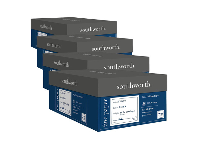 FSC Certified 55% Recycled 25% Cotton Linen Business Envelopes, 10 (4 1/8in x 9 1/2in), 24 Lb, Ivory, Box Of 250, J564-10 (Pack of 4)